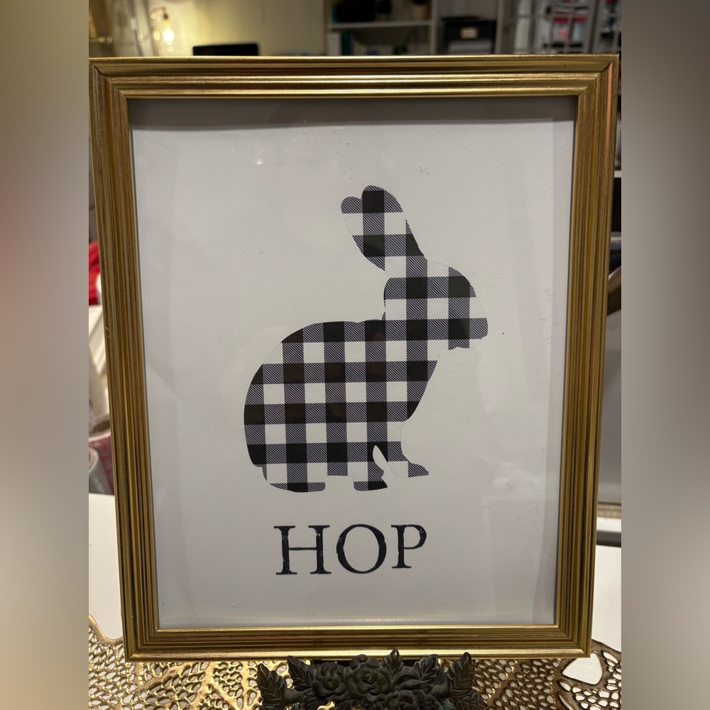 Gold Buffalocheck Farmhouse Rabbit Framed 8x10 Print